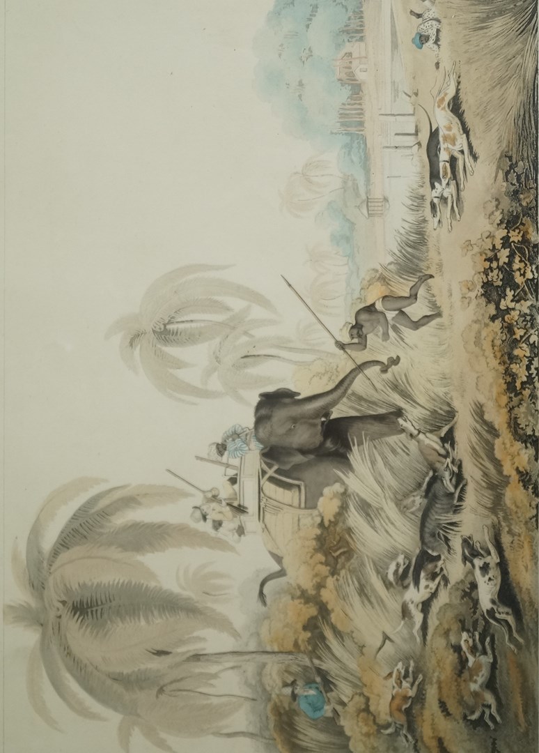 Merke after Howe
Hunting a civet cat, The Ganges breaking it's banks
Hand coloured prints, - Image 2 of 2