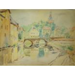 Mid 20th century school
Continental river townscapes
Watercolour, a pair
One dated 2.9.