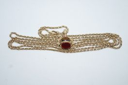 A long chain, tagged '9ct', of fancy links, with a swivel, 149cm long,