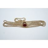 A long chain, tagged '9ct', of fancy links, with a swivel, 149cm long,