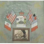 A WWl framed silk display "Victory for the Allies Cario present" circa 1918, 49cm high,