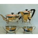 A silver plated Art Deco four piece tea service,