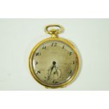 Longines, an open faced pocket watch, the case stamped '18k', with metal cuvette,