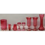 Various pieces of cranberry glass (8)