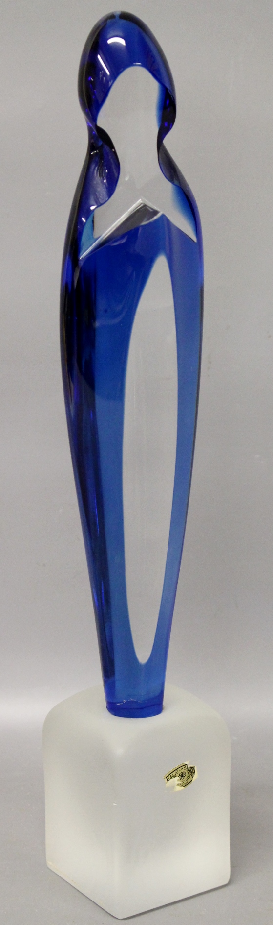 A Val St Lambert blue glass statue of Ma