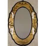 Oriental Oval Mirror with Gilt and Mothe
