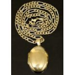 A 9ct gold oval locket on a chain (marke