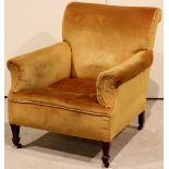 An Edwardian armchair with gold dralon u