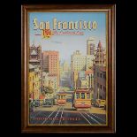 Framed TWA First "The Lindbergh Line" San Francisco Poster {Dimensions of frame 43 1/4 x 31 1/4