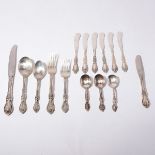 Twelve Piece Wallace Royal Rose Sterling Flatware Set: Comprising two luncheon forks {length 7 1/2