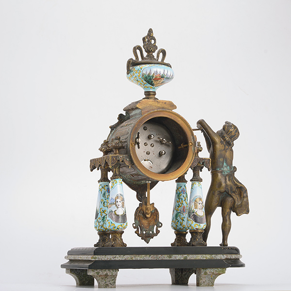 Vienna Style Enameled Figural Mantle Clock {Dimensions 12 1/4 x 10 x 5 inches} - Image 2 of 5