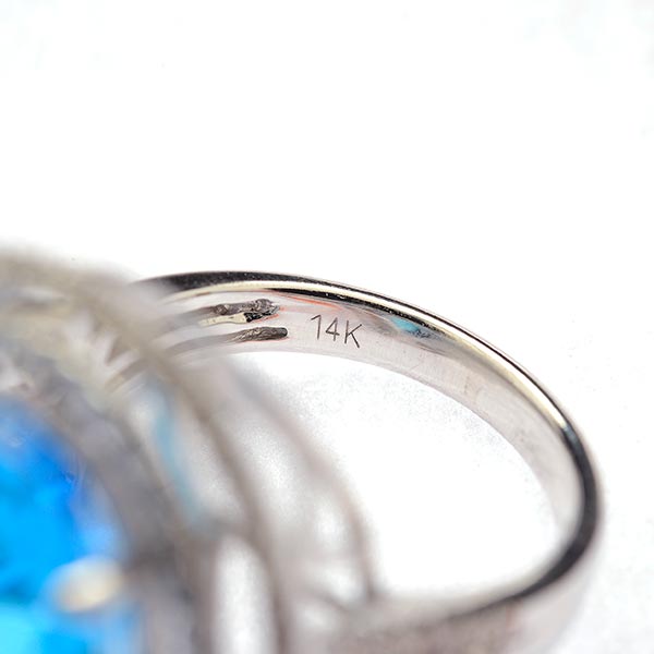 Blue Topaz, Diamond, 14k White Gold Ring. Centering one oval-cut blue topaz weighing approximately - Image 4 of 4