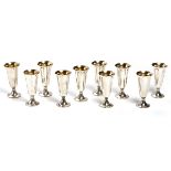 Set of Ten Tiffany Sterling Silver Kiddush Cups, with Gilt Vermiel Interiors {Total silver weight