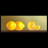 GERALD STINSKI (California b. 1929) "Still Life with Lemons" Oil on Masonite. 4 3/4 x 11 3/4 inches;