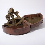 Gilt Brass Sextant in Wooden Traveling Case, with paper label Wallis & Wallis 210 High Street