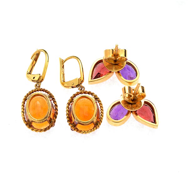 Collection of Two Pairs of Garnet, Citrine, Amethyst, Yellow Gold Earrings. Including one pair of - Image 4 of 4