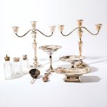 Pair of Gorham Sterling Weighted Three Light Candlesticks, Together with a Group of Silver Table