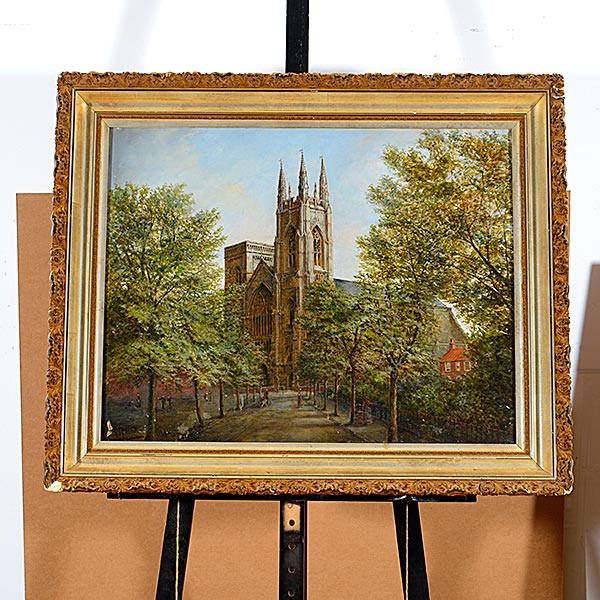 ENGLISH SCHOOL (19th century) "St. Mary's Priory Church Bridlington (English Cathedral)"   Oil on - Image 4 of 4