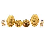 Collection of Three Pairs of Diamond, 18k Yellow Gold Earrings. Including one pair of diamond, 18k