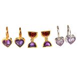 Collection of Three Pairs of Multi-Stone, Diamond, 14k Yellow Gold Earrings. Including one pair of