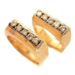 Collection of Two Diamond, 14k Yellow Gold Rings. Including one diamond, 14k yellow gold textured