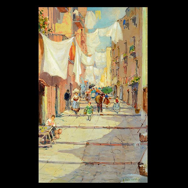 ITALIAN SCHOOL (20th century) "Walking Home" Oil on canvas. 18 1/8 x 12 1/8 inches; Framed: 23 1/8 x
