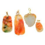 Collection of Jade, Diamond, Yellow Gold, Metal Pendants. Including two carved jadeite, 14k yellow