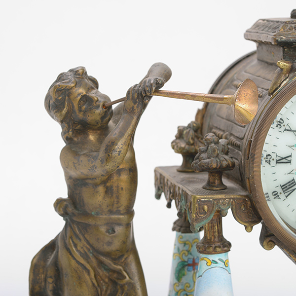Vienna Style Enameled Figural Mantle Clock {Dimensions 12 1/4 x 10 x 5 inches} - Image 4 of 5