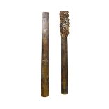 Two Japanese Gilt-Metal Page Turners Both incised with birds and flowers, one with a handle