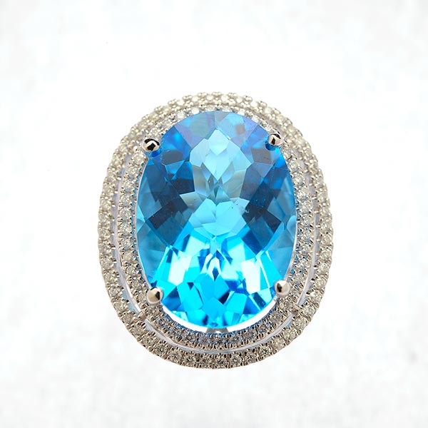 Blue Topaz, Diamond, 14k White Gold Ring. Centering one oval-cut blue topaz weighing approximately - Image 2 of 4
