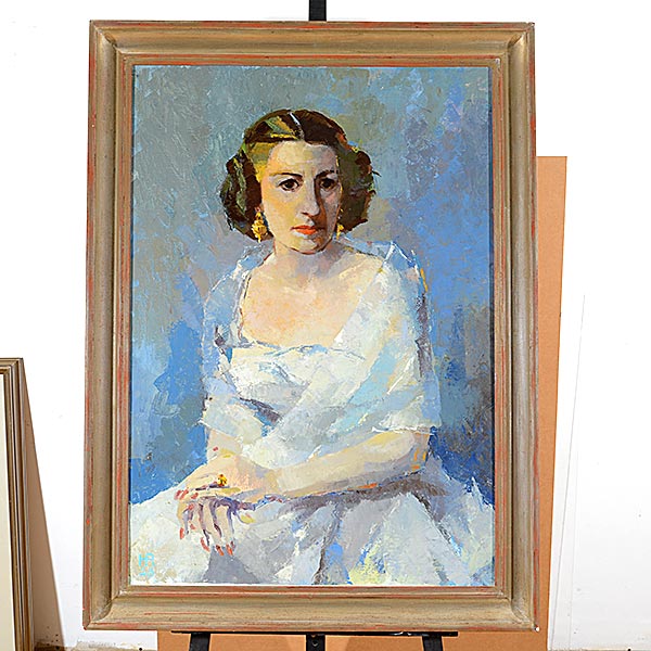 EUROPEAN SCHOOL (20th century) "Portrait of Mrs. Press" Oil on canvas. 37 x 26 inches; Framed: 41 - Image 4 of 5