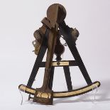 English Ebony Wooden & Brass Sextant, Bleuler, London {Dimensions 4 x 10 1/2 x 12 inches}