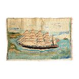 American Folk Art Embroidery Picture of a Tall Ship {Dimensions 14 x 19 1/2 inches}