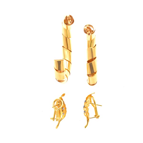 Collection of Two Pairs of Sapphire, Yellow Gold Earrings. Including one pair of 14k yellow gold - Image 4 of 4
