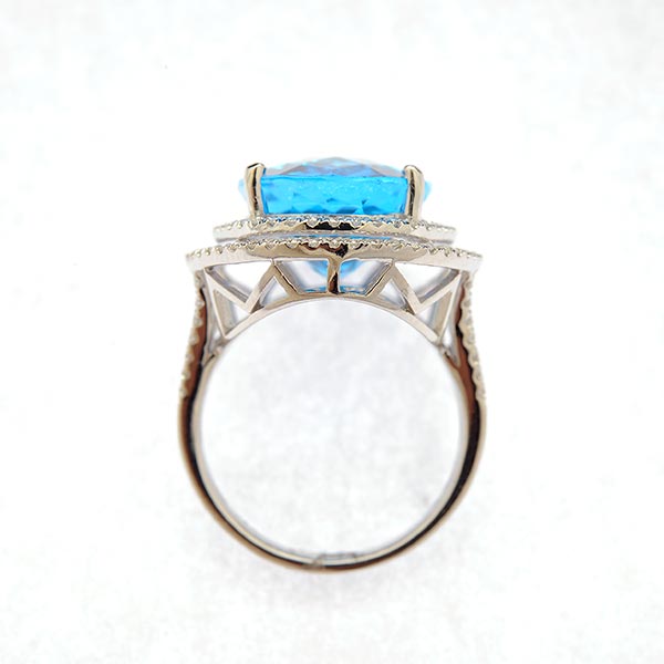 Blue Topaz, Diamond, 14k White Gold Ring. Centering one oval-cut blue topaz weighing approximately - Image 3 of 4