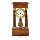 French Empire Style Inlaid Portico Clock {Dimensions 19 1/2 x 10 x 5 3/4 inches} [Losses to veneer