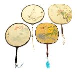 Various Artists: Four Circular Fan Paintings  Each depicting either bamboo, fish, birds or