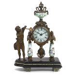 Vienna Style Enameled Figural Mantle Clock {Dimensions 12 1/4 x 10 x 5 inches}
