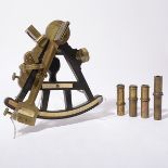 English Ebony Wooden & Brass Sextant, R.W. Stevens, 15. Parade Plymouth, in wooden traveling case,