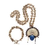 Lapis Lazuli, Sterling Silver Jewelry Suite. Including one necklace designed as a statue featuring a