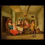 EUROPEAN SCHOOL (19th century) "Listening to Music" Oil on board. 11 x 13 3/4 inches. Unsigned.