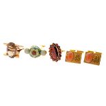 Collection of Jade, Smokey Quartz, Garnet, Enamel, Yellow Gold Jewelry. Including one pair of