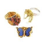 Collection of Three Multi-Stone, Diamond, Gold Jewelry Items. Including one oval-cut citrine