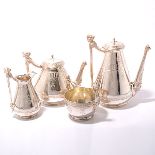 Egyptian Revival Style Gorham Silver Plated Four Piece Tea Set, Comprising a coffee pot {height 10