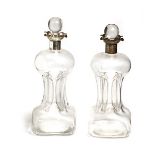 Pair of English Sterling Silver Mounted Glass Decanters {Height 11 1/2 inches}