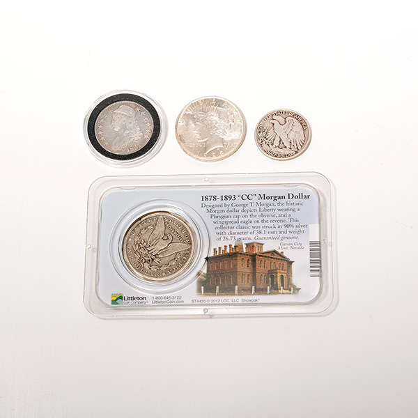 Lot of US Silver Coins.  Includes (5) Morgan Dollars 1890 CC in Littleton Coin Company holder; - Image 2 of 3