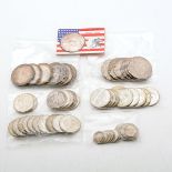 Lot of US Silver Coins.  Including Morgan dollars (7), Peace dollars (6), half dollars 90% silver (