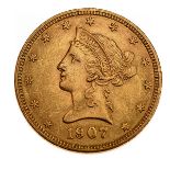 US 1907 Liberty Head $10.00 Gold Coin.