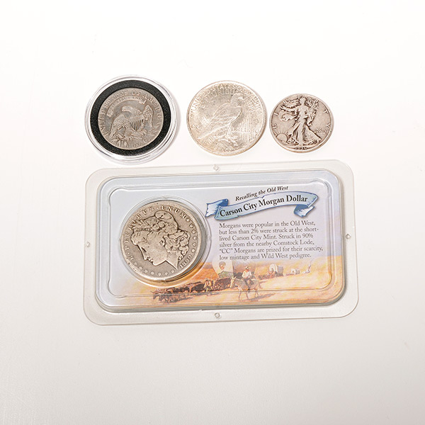 Lot of US Silver Coins.  Includes (5) Morgan Dollars 1890 CC in Littleton Coin Company holder; - Image 3 of 3