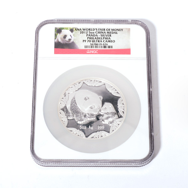 Silver China Panda Medal 2012, NGC Certified PF70.   Ultra cameo, 5 ounce, in wooden presentation - Image 2 of 3
